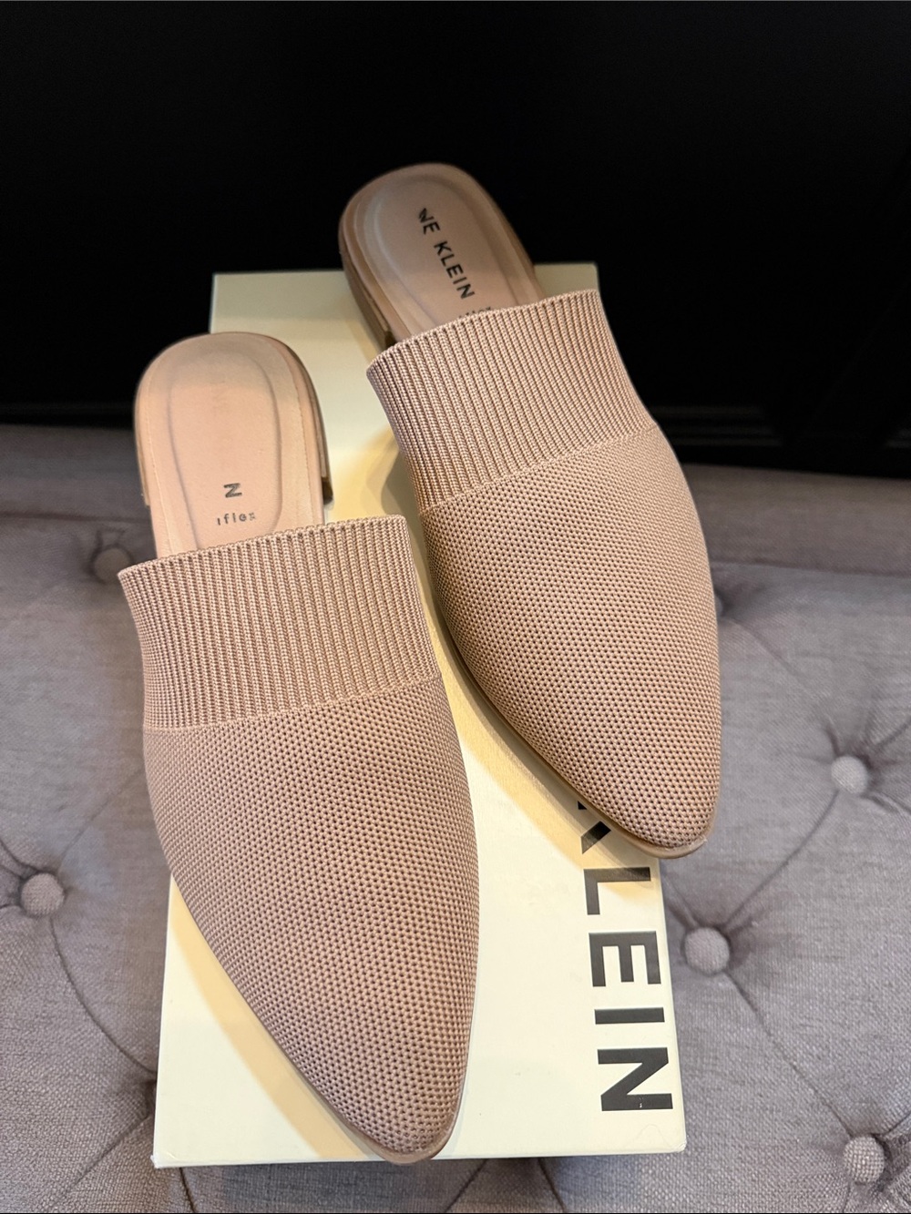 Anne Klein Women's Pointed Knit Slip-On Mules — Blush